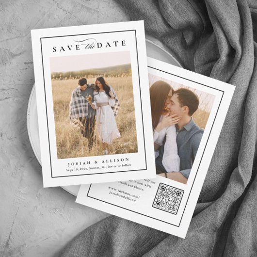 Klassieke Monogram QR-code 2 Foto Huwelijk Save The Date