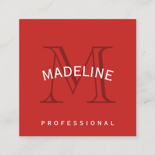 Klassieke monogram rood met boogtekst vierkante visitekaartje (Voorkant)