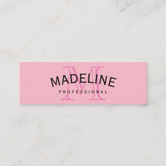 Klassieke monogram roze met boogtekst mini visitekaartje (Voorkant)