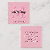 Klassieke monogram roze met boogtekst vierkante visitekaartje (Voorkant / Achterkant)