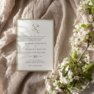Klassieke Monogram Sage Green Wedding Kaart