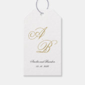 Klassieke Monogram Script Zwart en Goud Trouwen Cadeaulabel (Voorkant)
