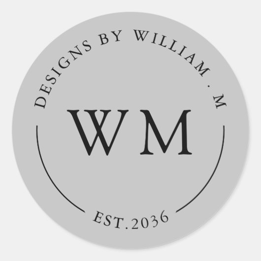 Klassieke Monogram Serif Naam Ronde Sticker (Voorkant)