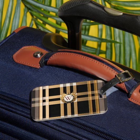 Klassieke monogram stijlvolle plaat, grijs, zwart  bagagelabel (Voorkant Insitu 3)