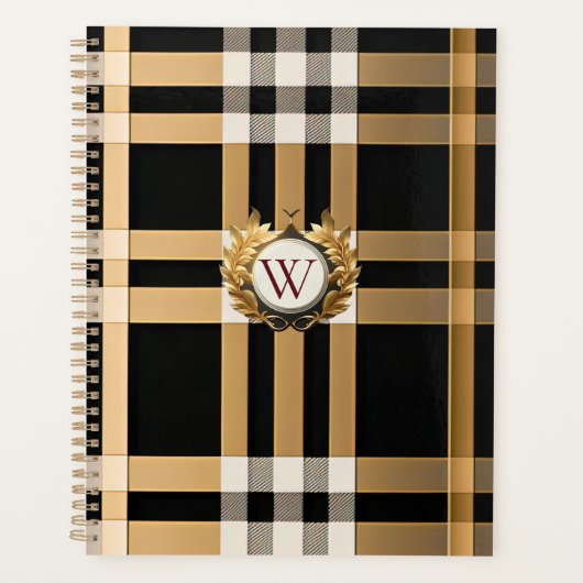 Klassieke monogram stijlvolle plaat, grijs, zwart  planner (Voorkant)