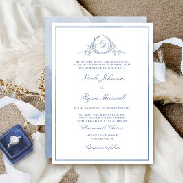 Klassieke monogram Stusty Blue Waterverf Wedding Kaart