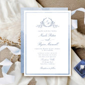 Klassieke monogram Stusty Blue Waterverf Wedding Kaart