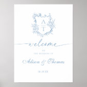 Klassieke monogram Stusty Blue Wedding Welkom Poster (Voorkant)