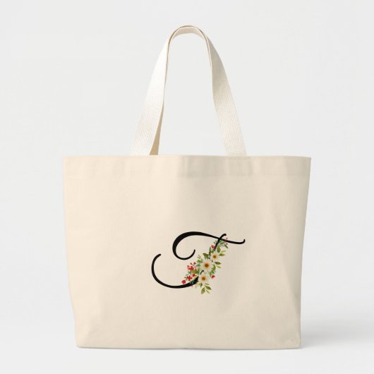 Klassieke monogram T rode witte bloem moeder cadea Grote Tote Bag (Voorkant)