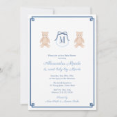 Klassieke Monogram Teddy Bear Baby Boy Shower Kaart (Voorkant)