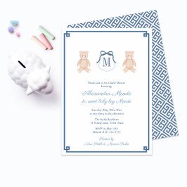 Klassieke Monogram Teddy Bear Baby Boy Shower Kaart