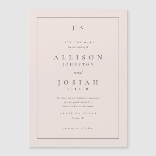 Klassieke Monogram Trouw Save The Date Magnetische Uitnodiging (Voorkant)