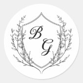 Klassieke monogram trouwkam zwart en wit ronde sticker (Voorkant)