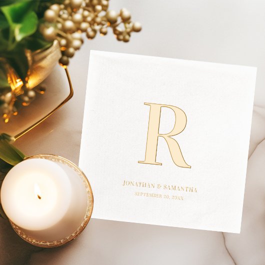 Klassieke Monogram Trouwminimalistische Gouden Fol Folie Servetten
