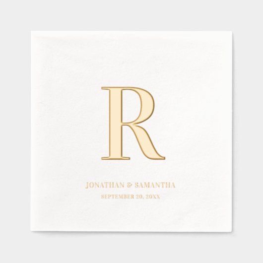 Klassieke Monogram Trouwminimalistische Gouden Fol Folie Servetten (Voorkant)