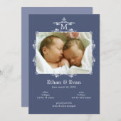 Klassieke monogram Twins Fotoaankondiging Aankondiging (Voorkant / Achterkant)