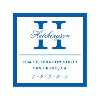 Klassieke monogram typografie | Blauw retouradres Zelfinktende Stempel
