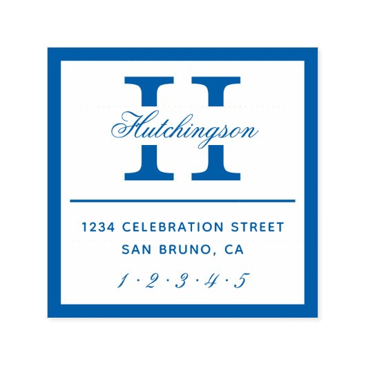 Klassieke monogram typografie | Blauw retouradres Zelfinktende Stempel (Design)