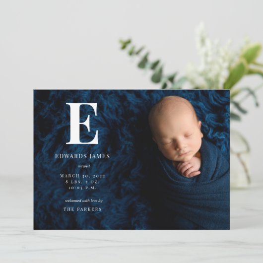 Klassieke monogram volledige foto pasgeboren Baby  Aankondiging (Staand voorkant)