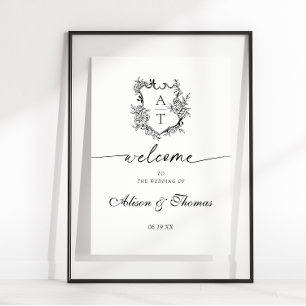 Klassieke Monogram Wapen Huwelijks Verwelkoming Poster