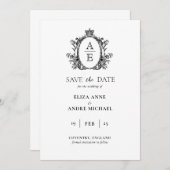 Klassieke Monogram Wapen Zwart-Wit Huwelijk  Save The Date (Voorkant / Achterkant)