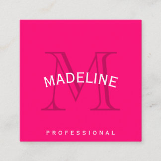 Klassieke monogram warm roze met boogtekst vierkante visitekaartje