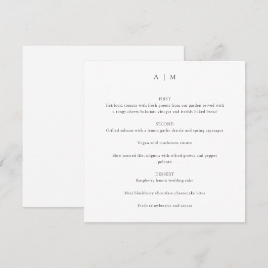 Klassieke Monogram White Custom Weddenplein Menu (Voorkant / Achterkant)