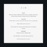 Klassieke Monogram White Custom Weddenplein Menu<br><div class="desc">Aangepast klassiek minimalistisch monogram traditioneel Typografie Weddenschap Square menu in zwart-wit</div>