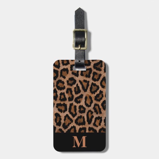 Klassieke Monogram Zwart / Bruin Leopard Spot Prin Bagagelabel (Voorkant verticaal)