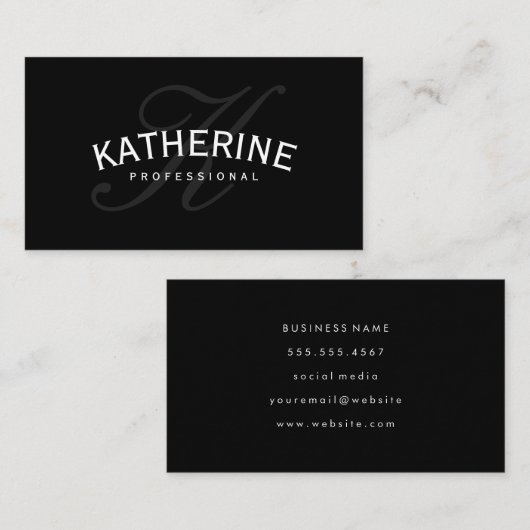 Klassieke Monogram Zwart met Arc Tekst Visitekaartje (Voorkant / Achterkant)