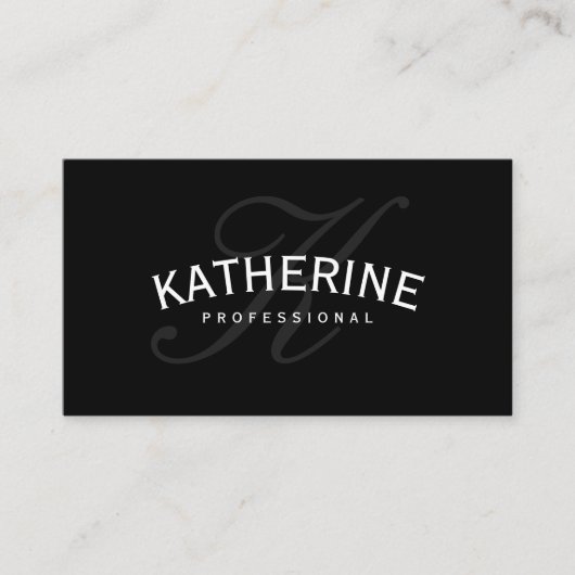 Klassieke Monogram Zwart met Arc Tekst Visitekaartje (Voorkant)