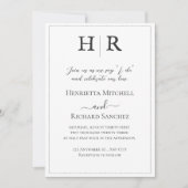 Klassieke Monogram Zwart & Wit Huwelijksuitnodigin Kaart (Voorkant)