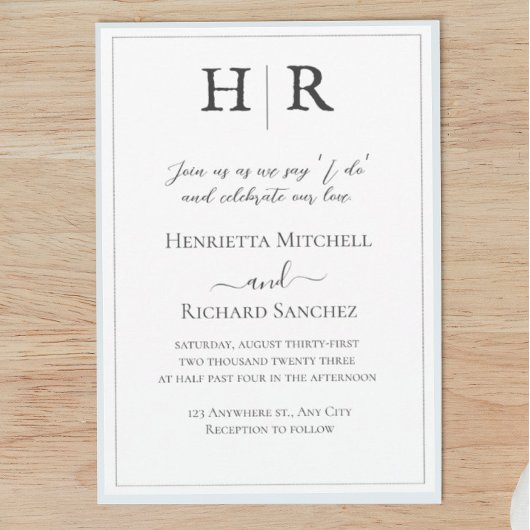Klassieke Monogram Zwart & Wit Huwelijksuitnodigin Kaart