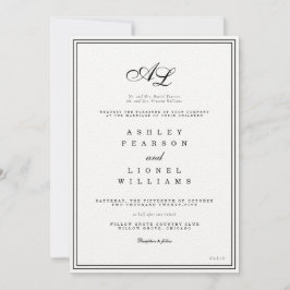 Klassieke Monogram Zwart & Wit Traditionele Huweli Kaart
