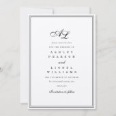 Klassieke Monogram Zwart & Wit Traditionele Huweli Save The Date (Voorkant)