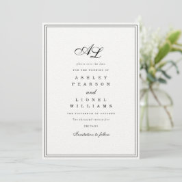 Klassieke Monogram Zwart & Wit Traditionele Huweli Save The Date