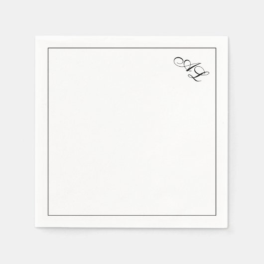 Klassieke Monogram Zwart & Wit Traditionele Huweli Servet (Voorkant)