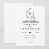 Klassieke monogram zwart-witbruiloft kaart (Voorkant / Achterkant)