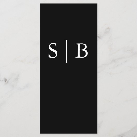 Klassieke monogram zwart-witbruiloft menu (Achterkant)