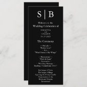 Klassieke monogram zwart-witbruiloft programmakaart (Voorkant / Achterkant)