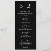 Klassieke monogram zwart-witbruiloft programmakaart (Voorkant)