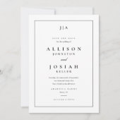 Klassieke monogram zwart-witbruiloft save the date (Voorkant)