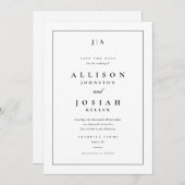Klassieke monogram zwart-witbruiloft save the date (Voorkant / Achterkant)