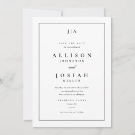 Klassieke monogram zwart-witbruiloft save the date