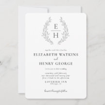 Klassieke Monogram Zwart Witte Formele Trouwuitnod