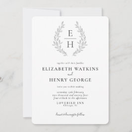 Klassieke Monogram Zwart Witte Formele Trouwuitnod Kaart