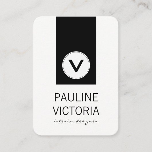 Klassieke monogram / zwarte accenten visitekaartje (Voorkant)