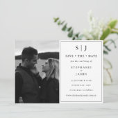 Klassieke monogram zwarte en witte bruiloft foto kaart (Staand voorkant)