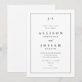Klassieke Monogram Zwarte en Witte Huwelijk Save The Date (Voorkant / Achterkant)