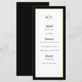 Klassieke monogram zwarte gouden bruiloft-menukaar menu (Voorkant / Achterkant)